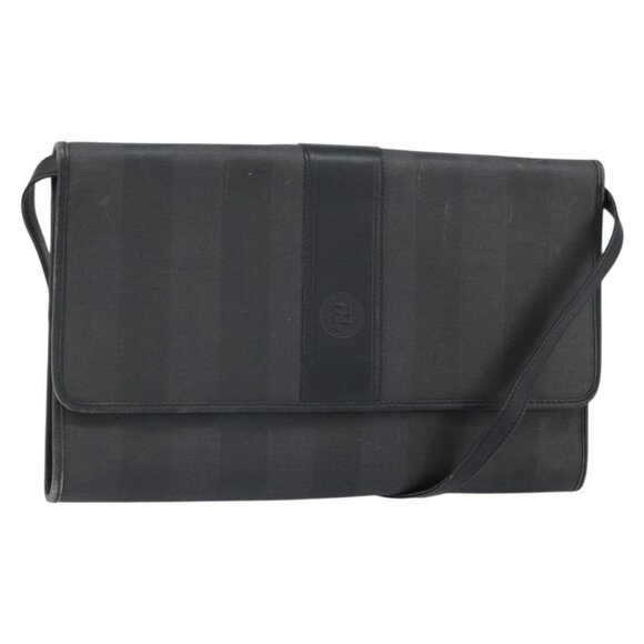 Authentic FENDI Pecan Canvas Shoulder Bag Black